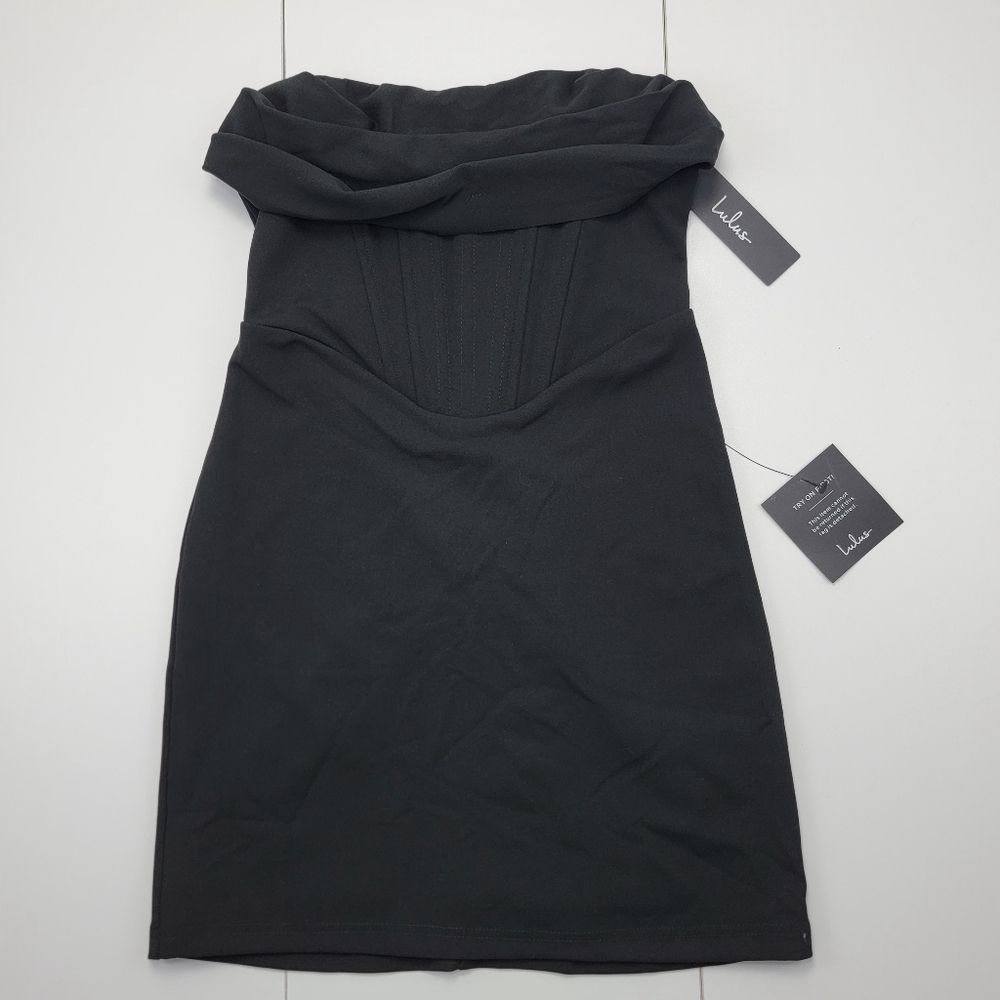 Lulus Dramatic Intent Black Strapless Corset Bodycon Mini Dress Party Size S New